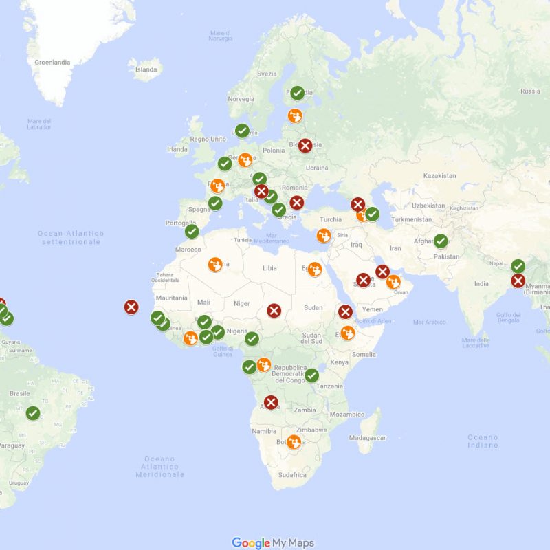 Mappa restrizioni agli Italiani per COVID-19 - Coronavirus